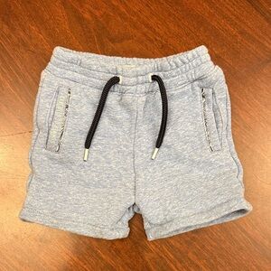 Kids Heather Light Blue Pull-On Knit Shorts with Black Drawstring